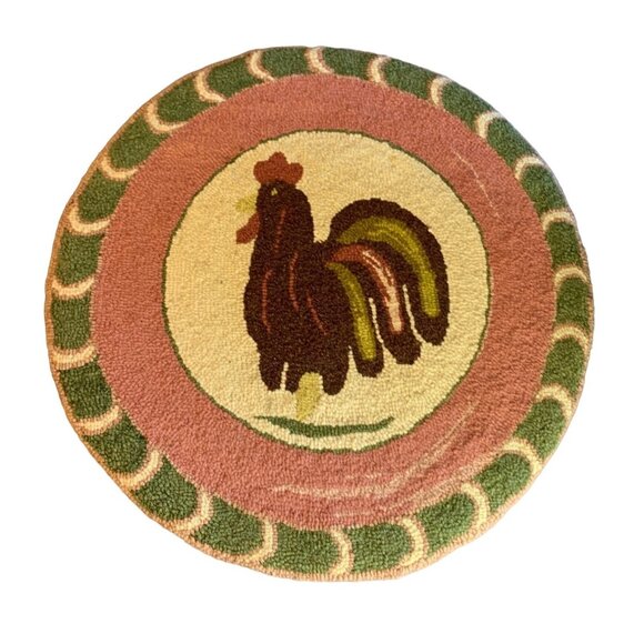 Cheryl Krull King Other - Buttermold Rooster Hooked Rug Chair Pad 15 inch Vintage